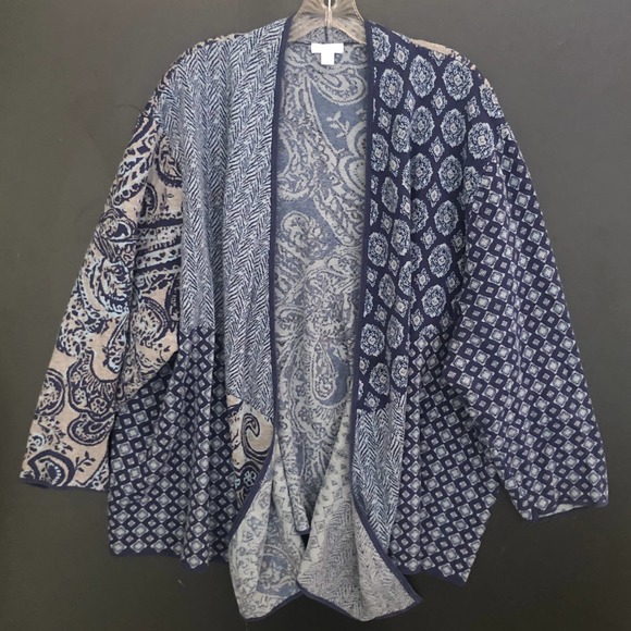 J. Jill Blue and Cream Patterned Cardigan - Picture 1 of 10